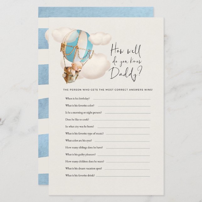 Bear Baby Shower Game - Wie gut kennen Sie Daddy? (Vorne/Hinten)