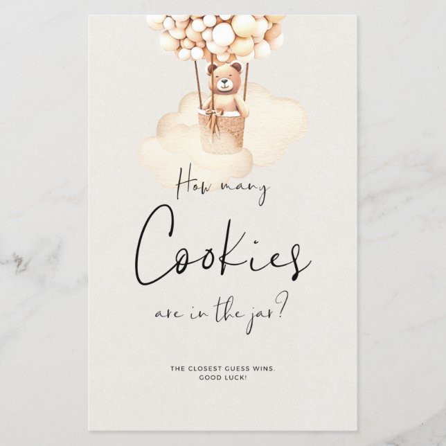 Bear Baby Shower Game wie viele Cookies (Vorderseite)