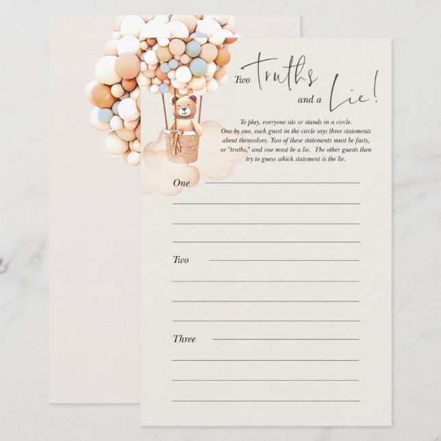 Bear Baby Shower Game - Zwei Wahrheiten und eine L (Vorne/Hinten)