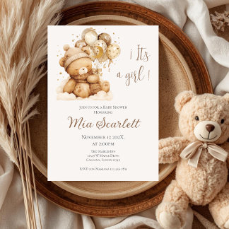 Bear Baby Shower Girl Einladung