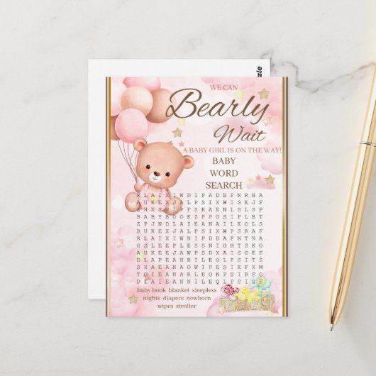 Bear Baby Shower Girl Game Postkarte (Vorderseite/Rückseite Beispiel)
