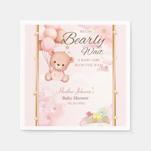 Bear Baby Shower Girl Serviette (Vorderseite)
