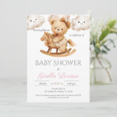 Bear Baby Shower Girl Spanische Einladung (Stehend Vorderseite)