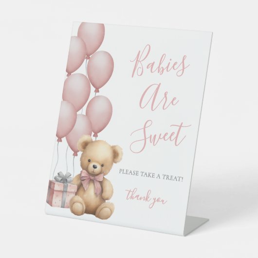 Bear Baby Shower Pink Sweets Sockelschild (Vorderseite)