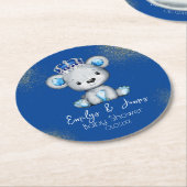 Bear Baby Shower Prince Funkelnd Blue Boys Runder Pappuntersetzer (Angewinkelt)