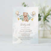 Bear Baby Shower Skript Eukalyptus Greenery Einladung (Stehend Vorderseite)