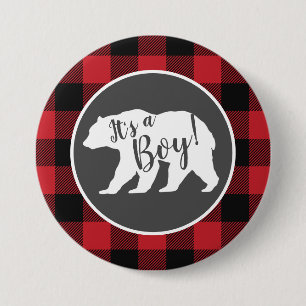 Bear Baby Shower Woodland Lodge Button