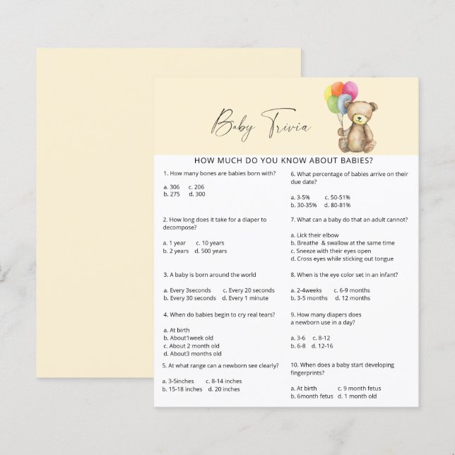 Bear - Baby Trivia | Baby Showspiel (Vorne/Hinten)