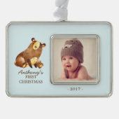 Bear Baby's 1. Weihnachtsgeschenk Foto Ornament Rahmen-Ornament Silber (Vorderseite)