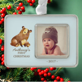 Bear Baby's 1. Weihnachtsgeschenk Foto Ornament Rahmen-Ornament Silber