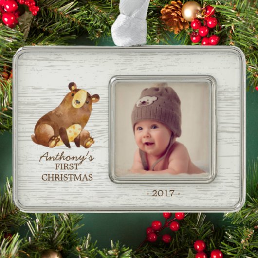 Bear Baby's 1. Weihnachtsgeschenk Foto Ornament Rahmen-Ornament Silber