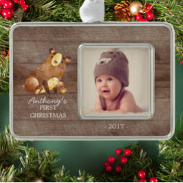 Bear Baby's 1. Weihnachtsgeschenk Foto Ornament Rahmen-Ornament Silber