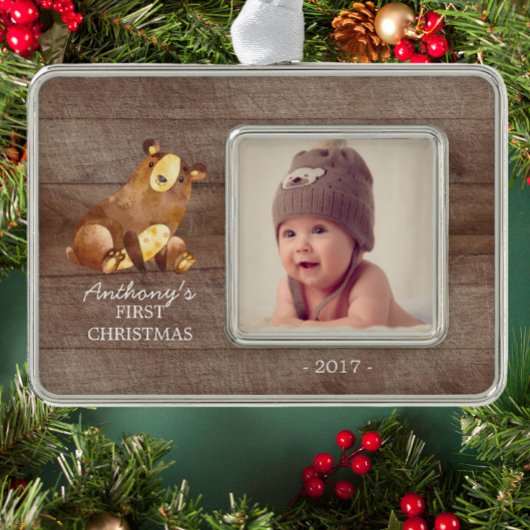 Bear Baby's 1. Weihnachtsgeschenk Foto Ornament Rahmen-Ornament Silber