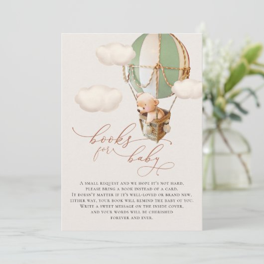 Bear Balloon Baby Books Enclosure Card Einladung (Stehend Vorderseite)