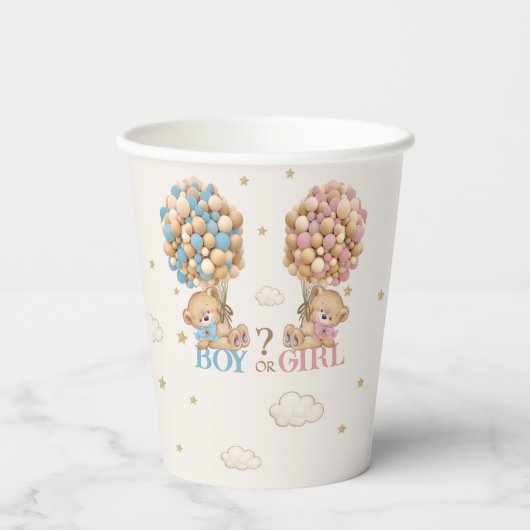 Bear Balloon Boho Pink Blue Gender Reveal Pappbecher (Rückseite)
