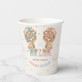 Bear Balloon Boho Pink Blue Gender Reveal Pappbecher (Vorderseite)
