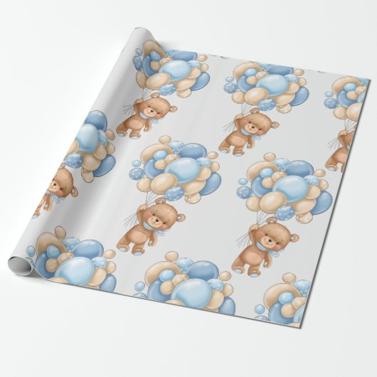 Bear Balloon Boy Niedlich Wrapping Paper Geschenkpapier (Ungerollt)