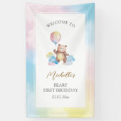 Bear Balloon Clouds Beary First Birthday Welcome Banner (Vertikal)