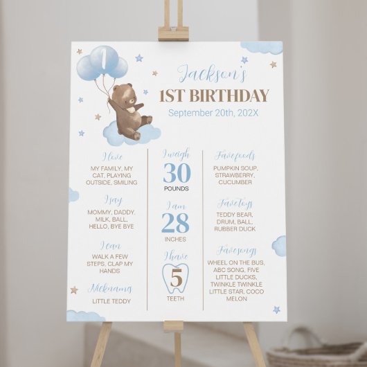 Bear Balloon First Birthday Milestone Zeichen Poster