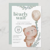 Bear Balloon frühzeitig abwarten neutrale Baby-Ein Einladung (Vorne/Hinten)