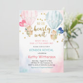 Bear Balloon Gender Reveal Baby Shower Invitation Einladung (Stehend Vorderseite)