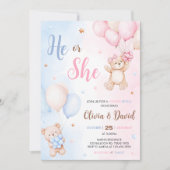 Bear Balloon Gender Reveal Einladung (Vorderseite)
