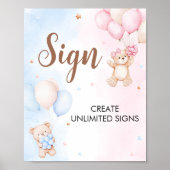 Bear Balloon Gender Reveal Sign Poster (Vorne)