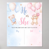 Bear Balloon Gender Reveal Sign Poster (Vorne)