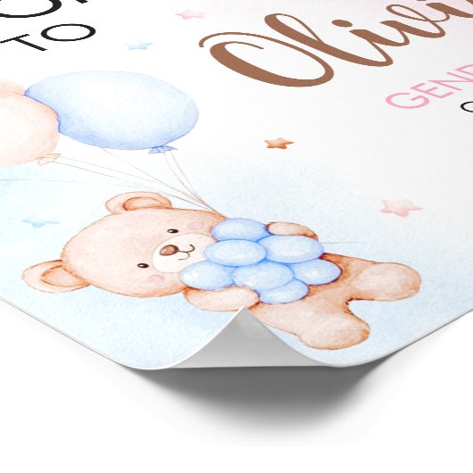 Bear Balloon Gender Reveal Welcome Sign Poster (Ecke)