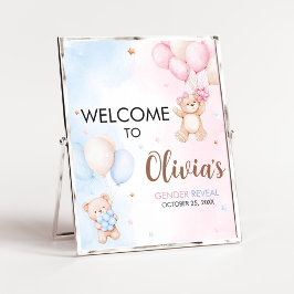 Bear Balloon Gender Reveal Welcome Sign Poster