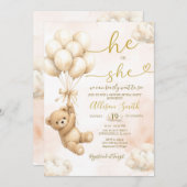 Bear Balloon He or She Gender Reveal Invitation Einladung (Vorne/Hinten)