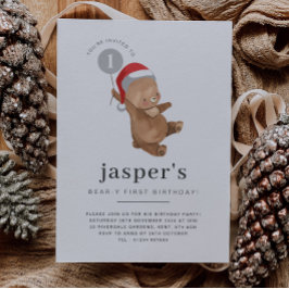Bear Balloon Weihnachtsmannmütze Erster Geburtstag Einladung