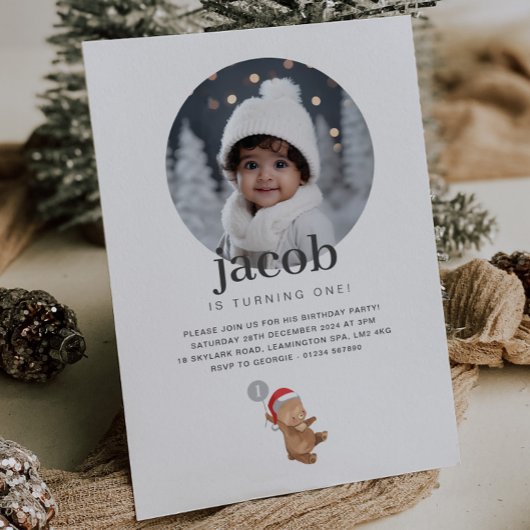 Bear Balloon Weihnachtsmannmütze - Foto Geburtstag Einladung