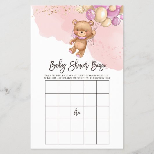 Bear Balloons Baby Bingo | Baby Shooter Bingo Game Flyer (Vorne)