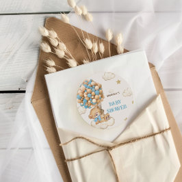 Bear Balloons Baby Boy Dusche Blue Runder Aufkleber
