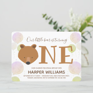 Bear Balloons Baby First Geburtstag Einladung