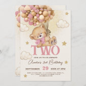 Bear Balloons Baby Girl 2. Einladung (Vorne/Hinten)
