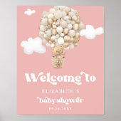 Bear Balloons Baby Girl Baby Dusche Willkommen Poster (Vorne)
