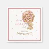 Bear Balloons Baby Girl Shower Boho Pink Serviette (Vorderseite)