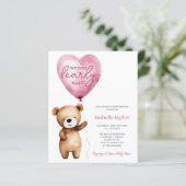 Bear Balloons Baby Girl Shower Einladung (Stehend Vorderseite)