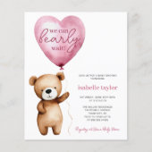 Bear Balloons Baby Girl Shower Einladung (Vorderseite)