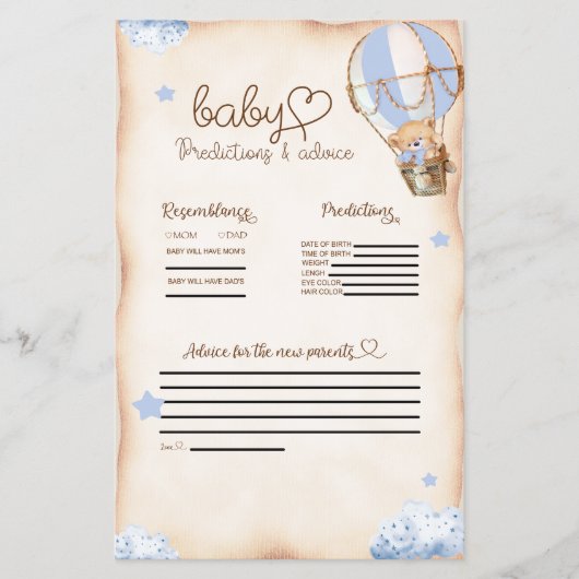 Bear Balloons Baby Predictions & Advice Game Flyer (Vorne)