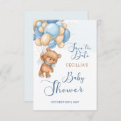 Bear Balloons Babydusche Save the Date Begleitkarte (Vorne/Hinten)