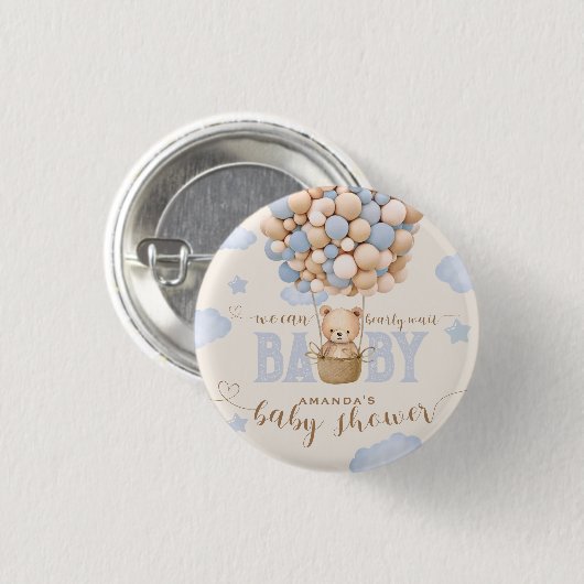 Bear Balloons Bearly Wait Baby Boy Dusche Button (Vorne & Hinten)