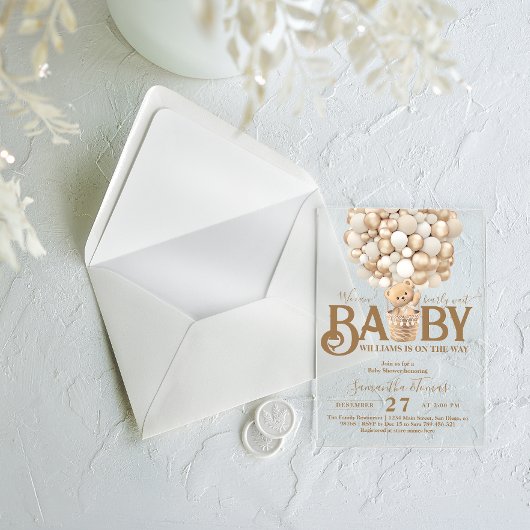 Bear Balloons Bearly Wait Baby Dusche Acryleinladungen