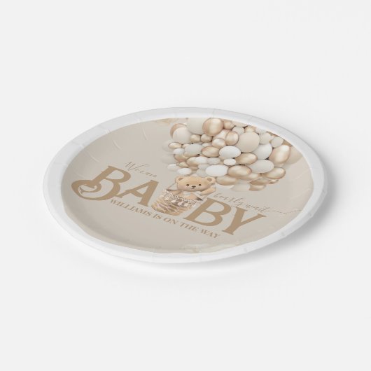 Bear Balloons Bearly Wait Baby Dusche Pappteller (Schrägansicht)
