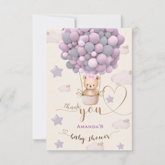 Bear Balloons Bearly Wait Baby Pink Vielen Dank Dankeskarte (Vorderseite)