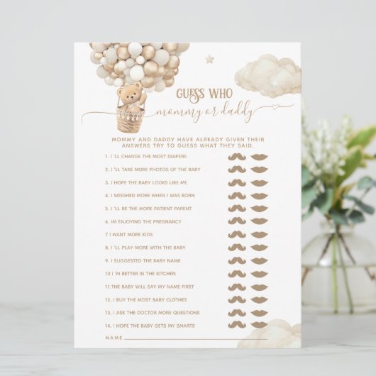 Bear Balloons Bearly Wait Baby Shooting Game Einladung (Stehend Vorderseite)