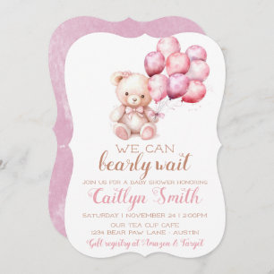 Bear Balloons Bearly Wait Baby Shower Girl Einladung