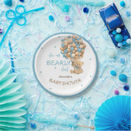 Bear Balloons Bearly Wait Blue Baby Boy Dusche Pappteller